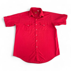 Plains Western Shirt Adult LARGE Red Rose Pearl Snap Cowboy Outdoor 90s